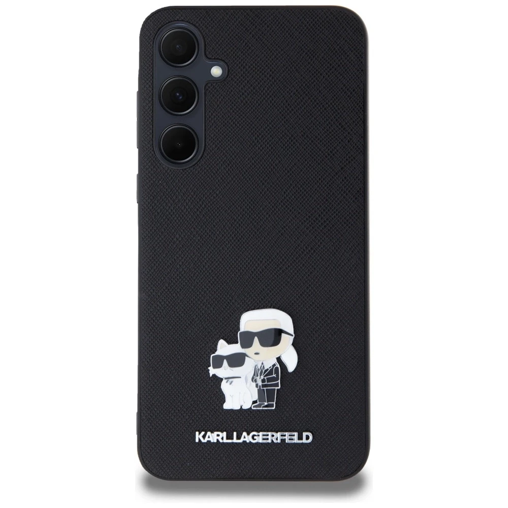 Samsung Galaxy A35 5G Karl Lagerfeld dėklas Saffiano Karl&Choupette Pin (KLHCSA35SAKCNPK) juodos spalvos