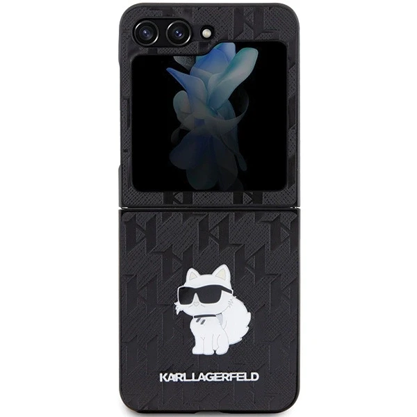 Karl Lagerfeld KLHCZF5SAPCHNPK Z Flip5F731 kietas dėklas juodos spalvos Saffiano Monogram Choupette Pin