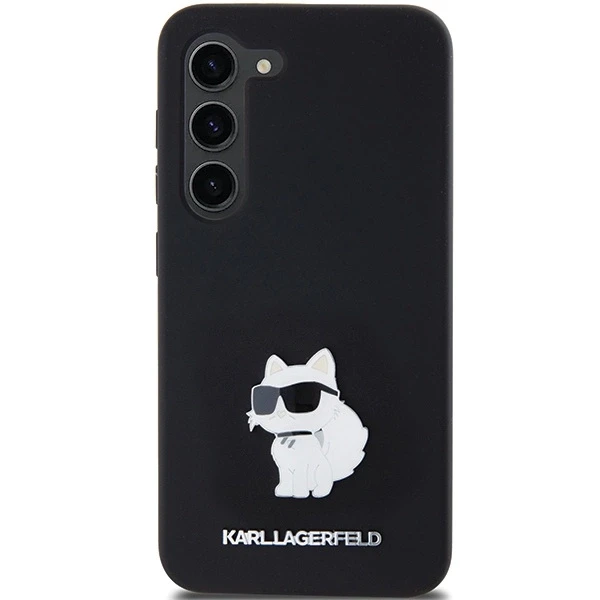Karl Lagerfeld KLHCS23SSMHCNPK S23 S911 juodos spalvos kietas dėklas Silicone Choupette Metal Pin