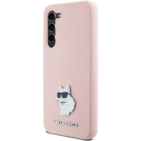 Dėklas Karl Lagerfeld KLHCS23MSMHCNPP S23+ S916 rožinės spalvos Silicone Choupette Metal Pin