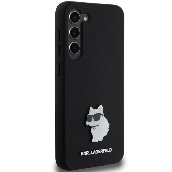 Karl Lagerfeld KLHCS24MSMHCNPK S24+ S926 juodos spalvos kietas dėklas Silicone Choupette Metal Pin
