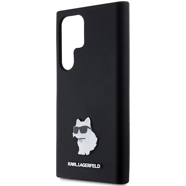 Karl Lagerfeld KLHCS23LSMHCNPK S23 Ultra S918 juodos spalvos kietas dėklas Silicone Choupette Metal Pin