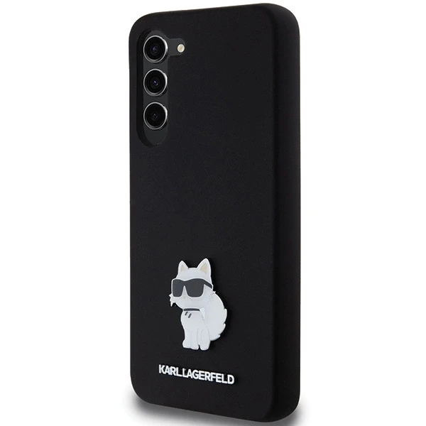 Karl Lagerfeld KLHCS24MSMHCNPK S24+ S926 juodos spalvos kietas dėklas Silicone Choupette Metal Pin