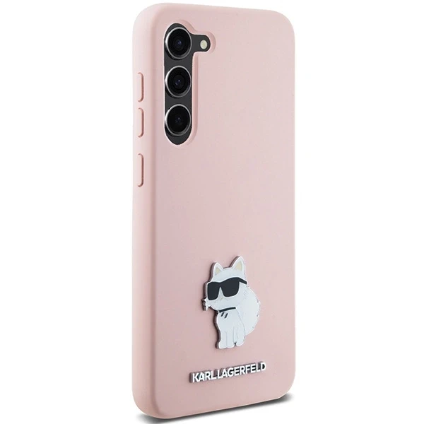 Dėklas Karl Lagerfeld KLHCS23MSMHCNPP S23+ S916 rožinės spalvos Silicone Choupette Metal Pin