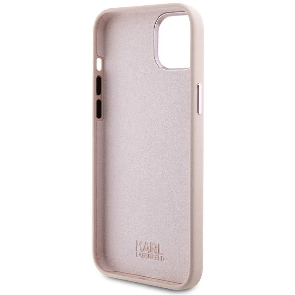 Apple iPhone 15 Plus Karl Lagerfeld silikoninis dėklas Choupette Metal Pin (KLHCP15MSMHCNPP) rožinės spalvos