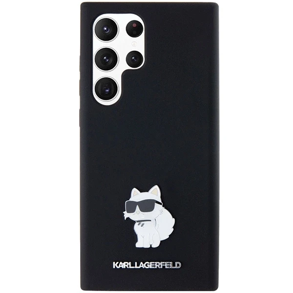 Karl Lagerfeld KLHCS24LSMHCNPK S24 Ultra S928 juodos spalvos kietas dėklas Silicone Choupette Metal Pin