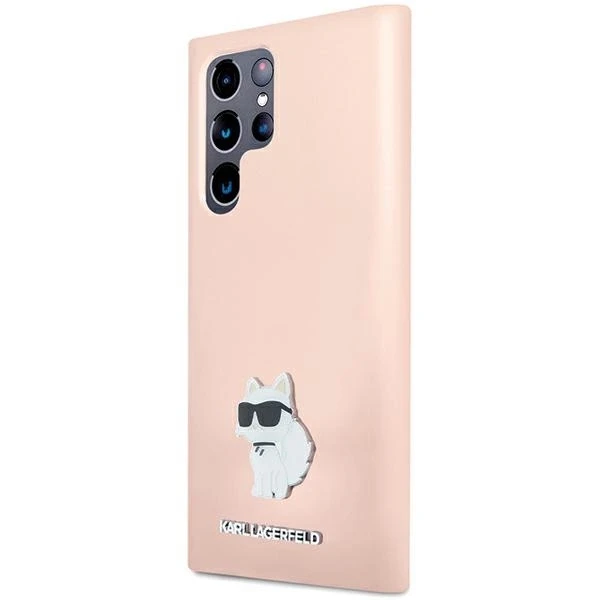 Dėklas Karl Lagerfeld KLHCS23LSMHCNPP S23 UltraS918 rožinės spalvos Silicone Choupette Metal Pin
