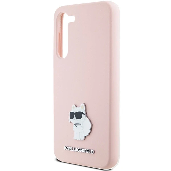 Dėklas Karl Lagerfeld KLHCS23MSMHCNPP S23+ S916 rožinės spalvos Silicone Choupette Metal Pin