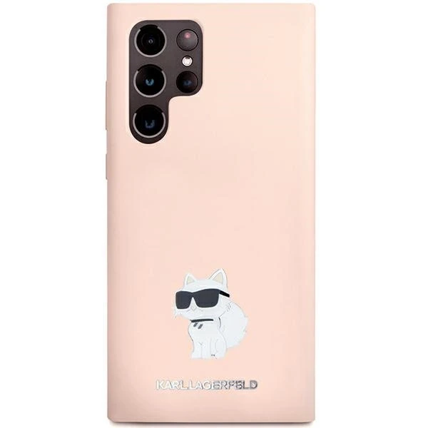 Dėklas Karl Lagerfeld KLHCS23LSMHCNPP S23 UltraS918 rožinės spalvos Silicone Choupette Metal Pin