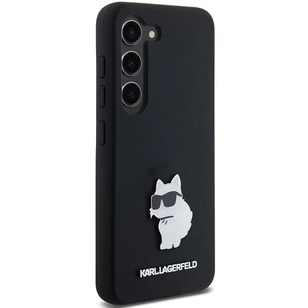 Karl Lagerfeld KLHCS23SSMHCNPK S23 S911 juodos spalvos kietas dėklas Silicone Choupette Metal Pin