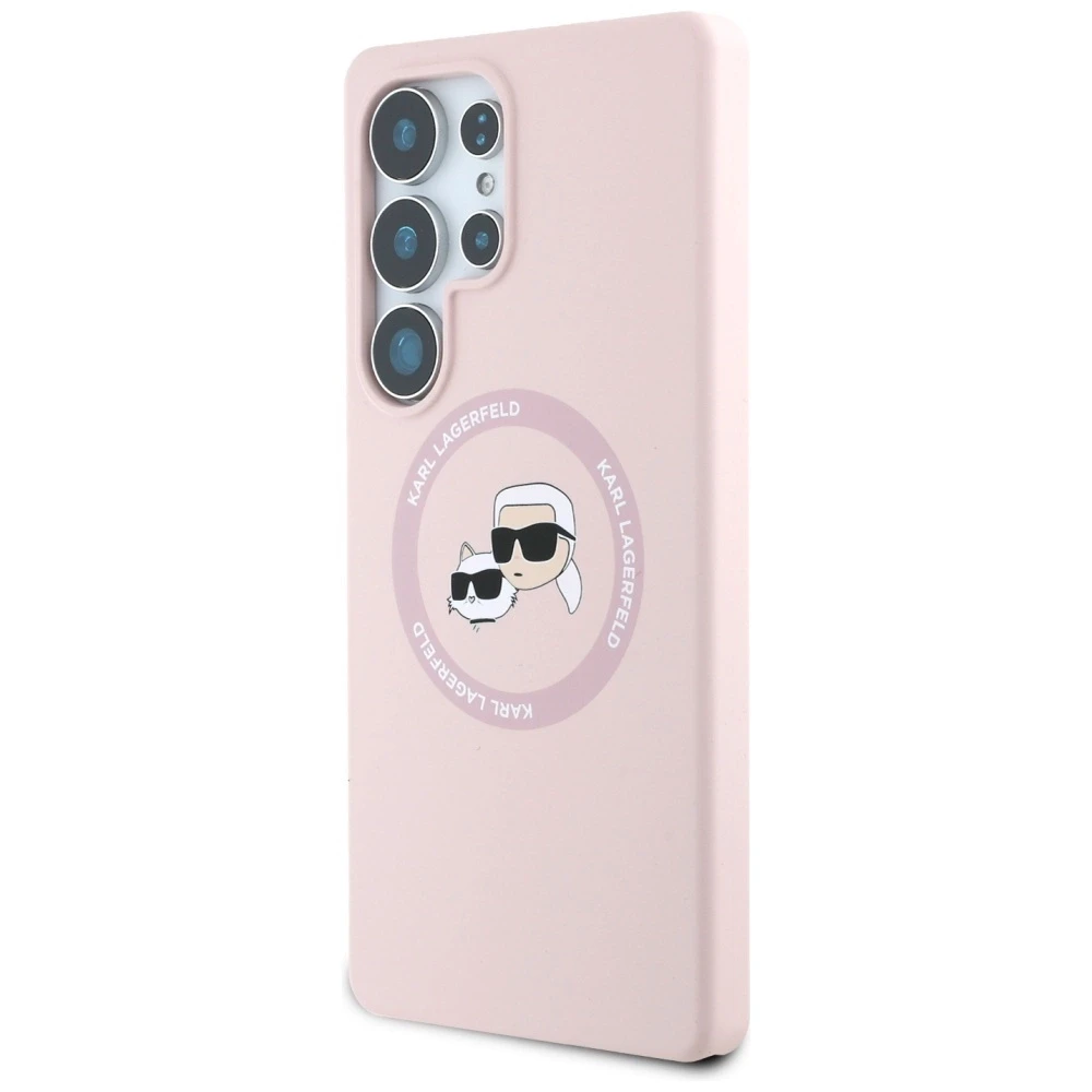 Karl Lagerfeld Silicone Double Heads And Circle MagSafe Samsung Galaxy S25 Ultra dėklas telefonui rožinės spalvos