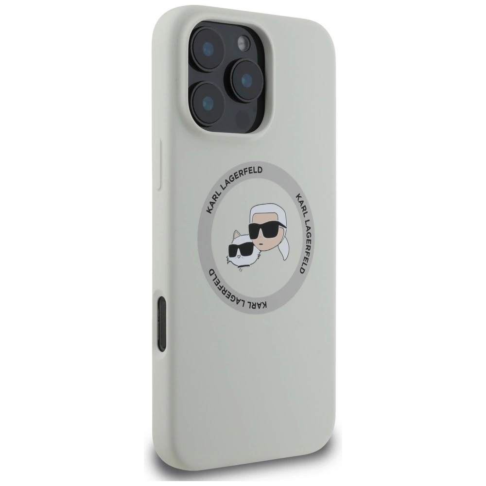 Dėklas Karl Lagerfeld Liquid silikoninis K&CH Heads MagSafe Apple iPhone 16 Pro rusvai gelsvas