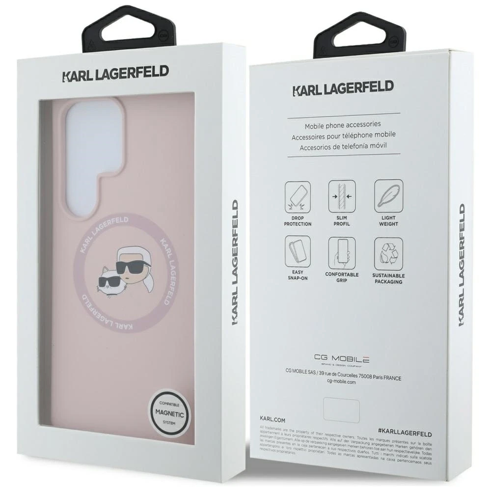 Karl Lagerfeld Silicone Double Heads And Circle MagSafe Samsung Galaxy S25 Ultra dėklas telefonui rožinės spalvos