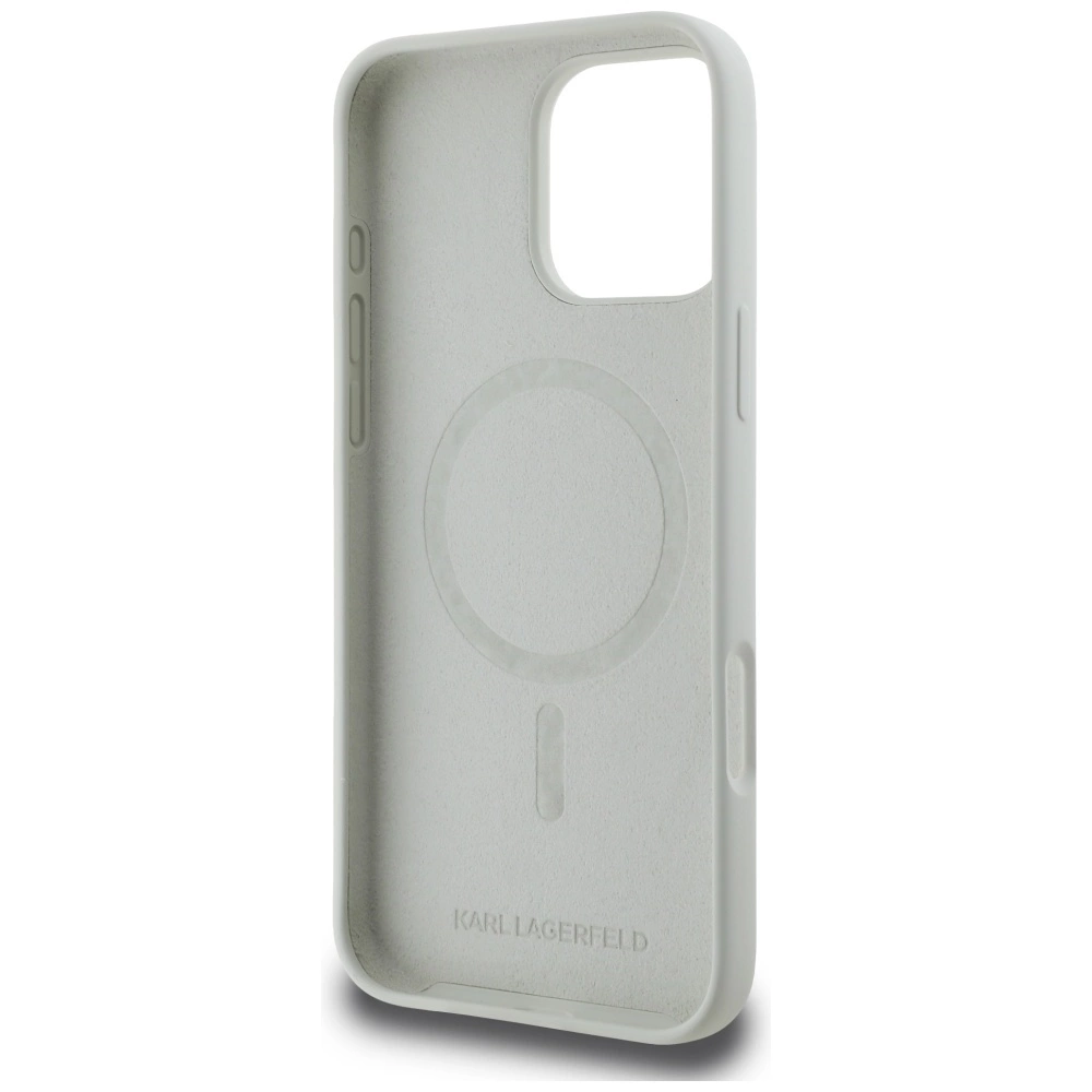 Dėklas Karl Lagerfeld Liquid silikoninis K&CH Heads MagSafe Apple iPhone 16 Pro rusvai gelsvas