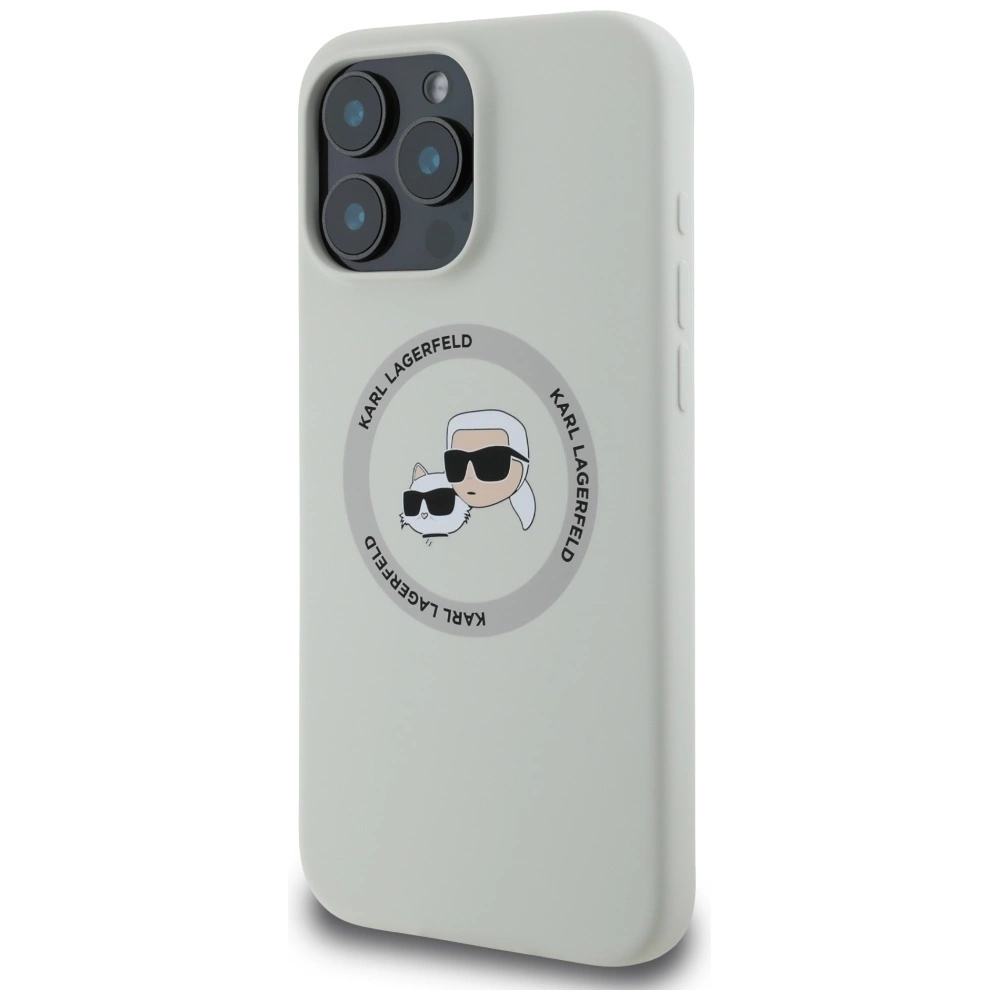 Dėklas Karl Lagerfeld Liquid silikoninis K&CH Heads MagSafe Apple iPhone 16 Pro rusvai gelsvas