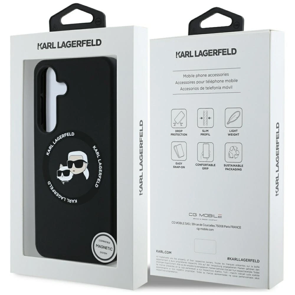 Karl Lagerfeld Silicone Double Heads And Circle MagSafe Samsung Galaxy S25 dėklas telefonui juodos spalvos