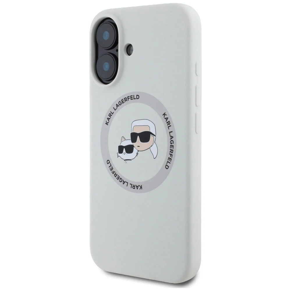 Dėklas Karl Lagerfeld Silicone Double Heads And Circle MagSafe Apple iPhone 16, smėlio spalvos