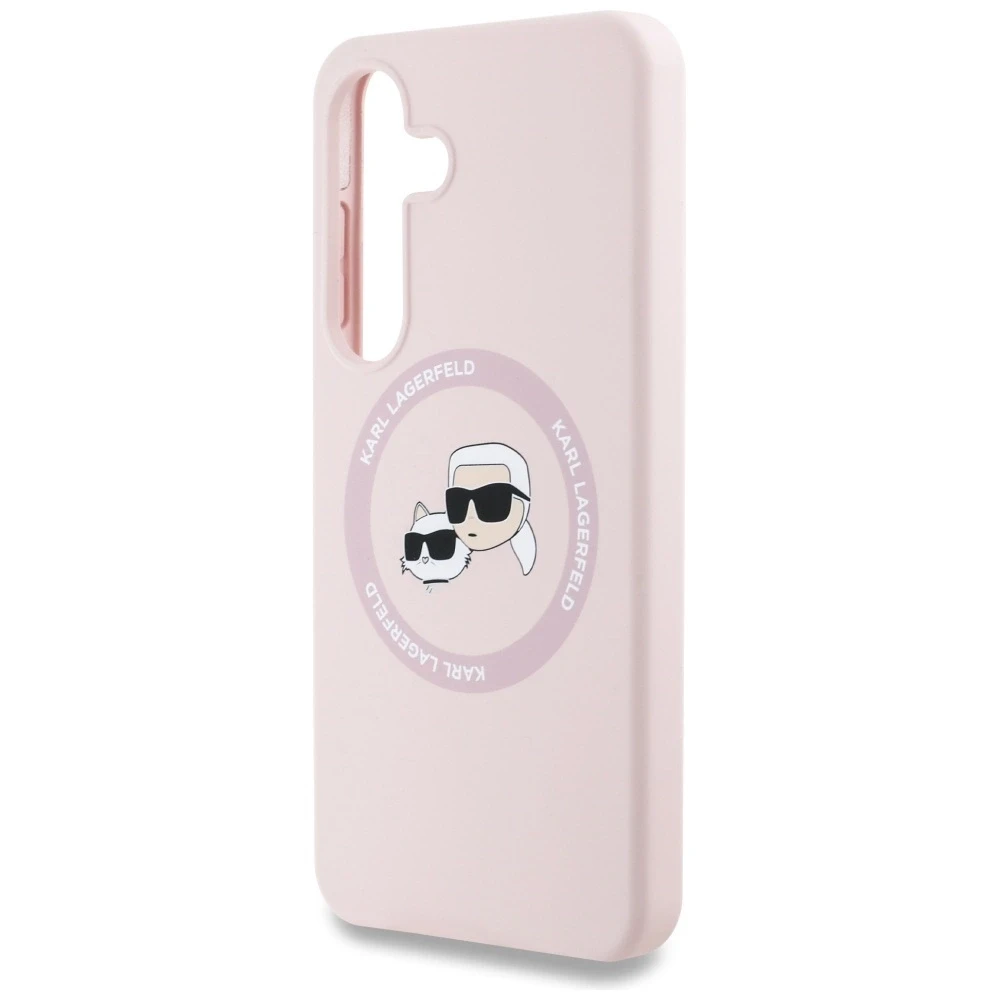 Dėklas Karl Lagerfeld Silicone Double Heads And Circle MagSafe Samsung Galaxy S25+ rožinės spalvos