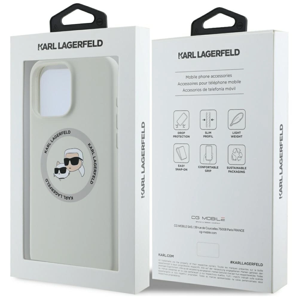 Dėklas Karl Lagerfeld Liquid silikoninis K&CH Heads MagSafe Apple iPhone 16 Pro rusvai gelsvas