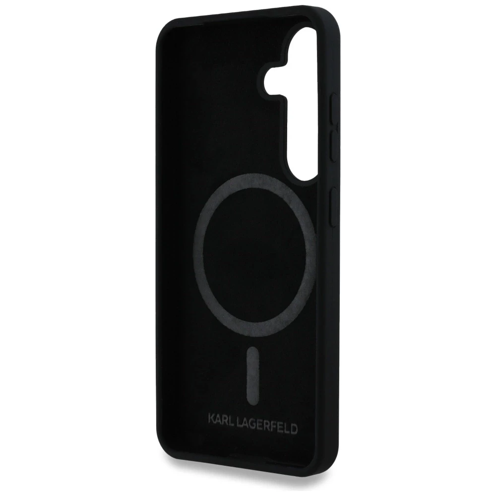 Dėklas Karl Lagerfeld Silicone Double Heads And Circle MagSafe Samsung Galaxy S25+ juodos spalvos