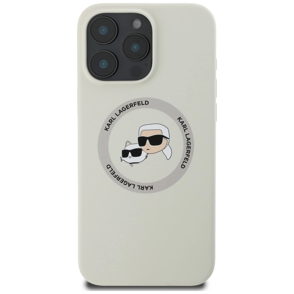 Dėklas Karl Lagerfeld Liquid silikoninis K&CH Heads MagSafe Apple iPhone 16 Pro rusvai gelsvas