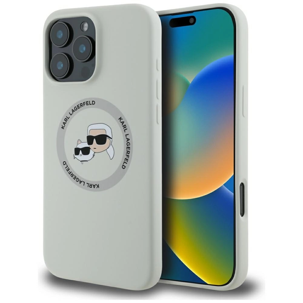 Dėklas Karl Lagerfeld Liquid silikoninis K&CH Heads MagSafe Apple iPhone 16 Pro rusvai gelsvas