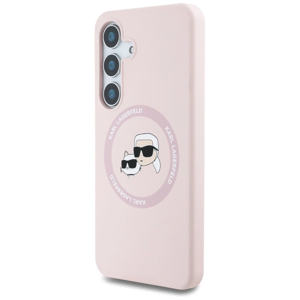 Dėklas Karl Lagerfeld Silicone Double Heads And Circle MagSafe Samsung Galaxy S25+ rožinės spalvos