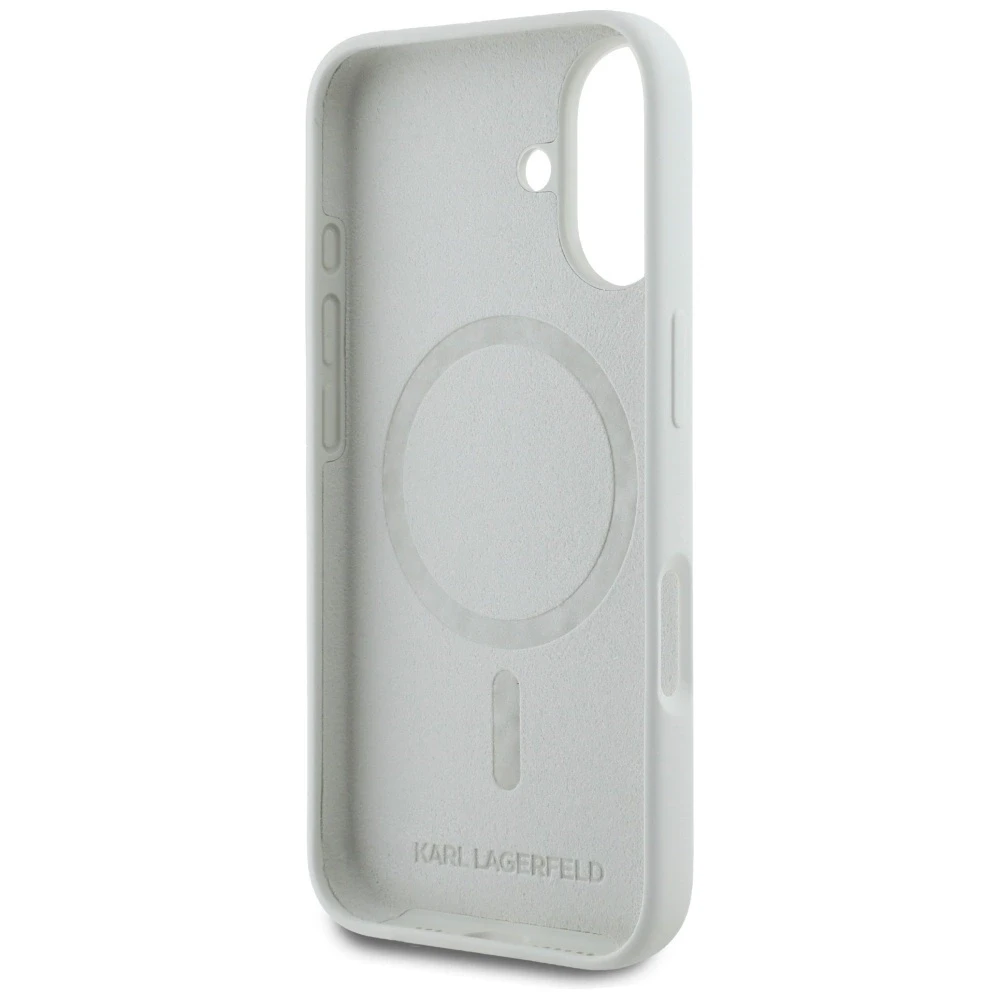 Dėklas Karl Lagerfeld Silicone Double Heads And Circle MagSafe Apple iPhone 16, smėlio spalvos