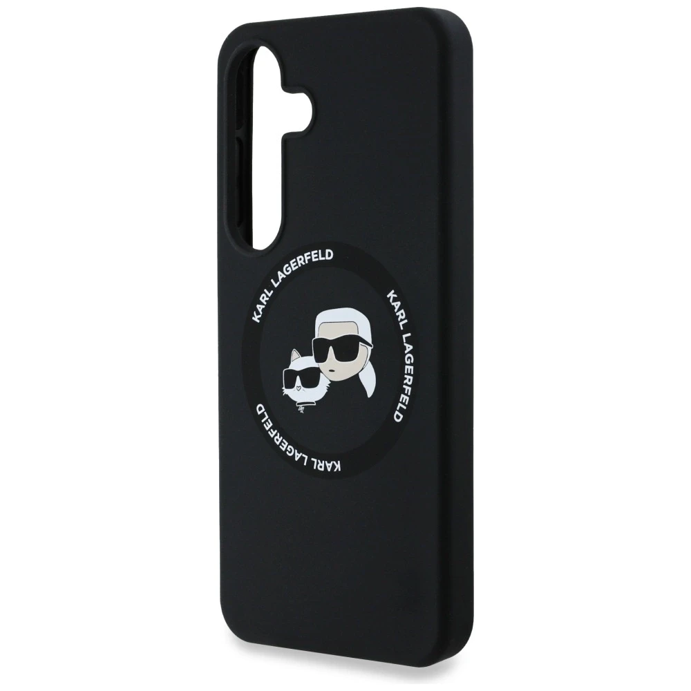 Dėklas Karl Lagerfeld Silicone Double Heads And Circle MagSafe Samsung Galaxy S25+ juodos spalvos
