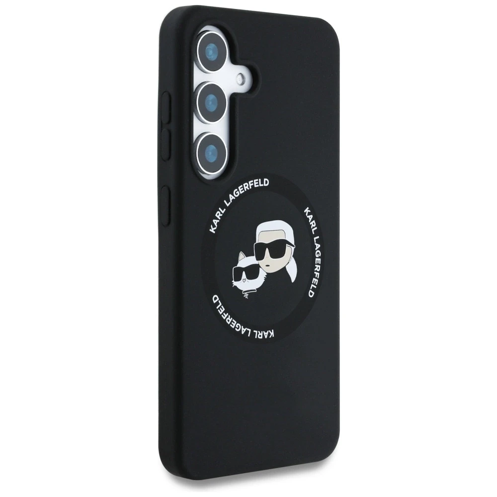 Dėklas Karl Lagerfeld Silicone Double Heads And Circle MagSafe Samsung Galaxy S25+ juodos spalvos