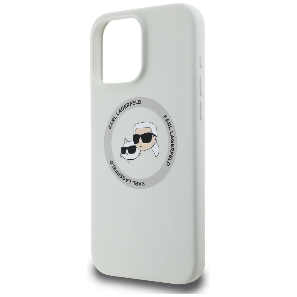 Dėklas Karl Lagerfeld Liquid silikoninis K&CH Heads MagSafe Apple iPhone 16 Pro rusvai gelsvas