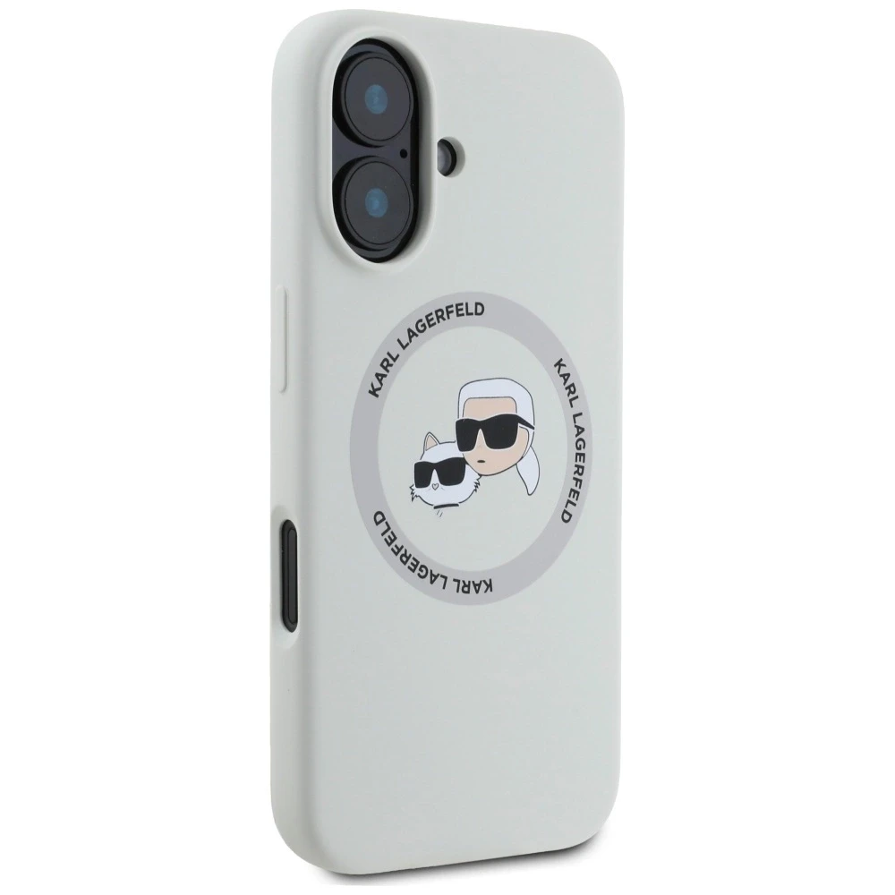 Dėklas Karl Lagerfeld Silicone Double Heads And Circle MagSafe Apple iPhone 16, smėlio spalvos