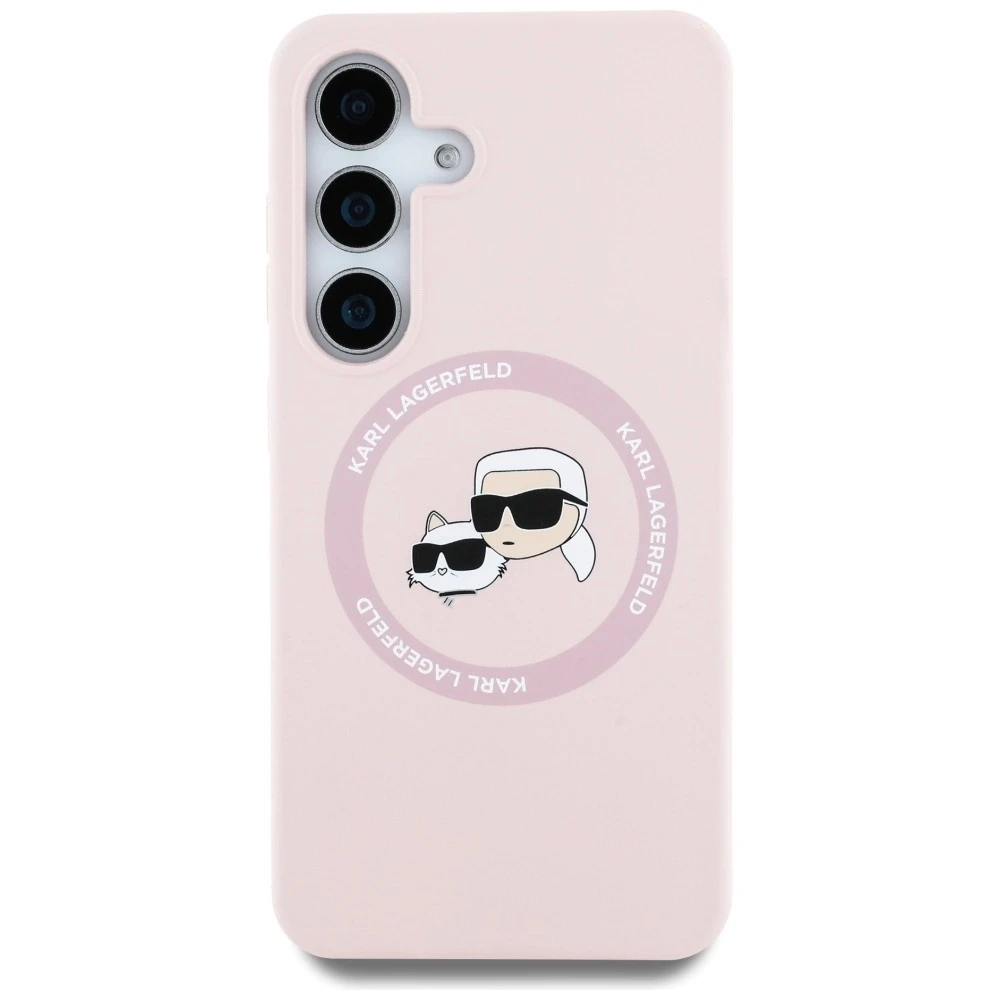 Dėklas Karl Lagerfeld Silicone Double Heads And Circle MagSafe Samsung Galaxy S25+ rožinės spalvos