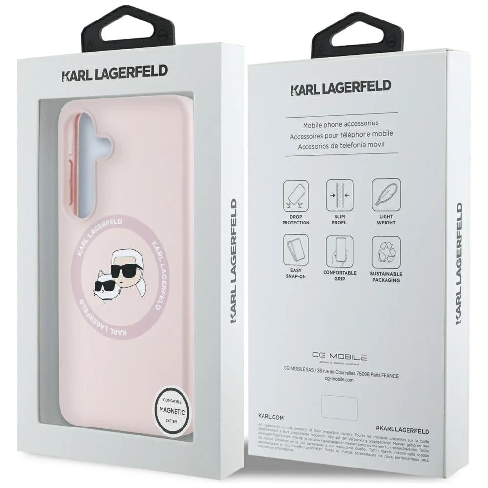 Karl Lagerfeld dėklas skirtas Samsung Galaxy S25 KLHMS25SSKCHTCP (Magnetic Silicone Double Heads) rožinės spalvos