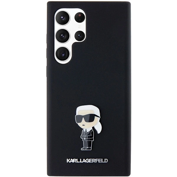 Dėklas Karl Lagerfeld KLHCS23LSMHKNPK S23 Ultra S918 juodos spalvos Silicone Ikonik Metal Pin