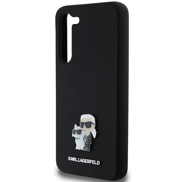 Karl Lagerfeld KLHCS23MSMHKCNPK S23+ S916 kietas dėklas juodos spalvos Silicone Karl&Choupette Metal Pin