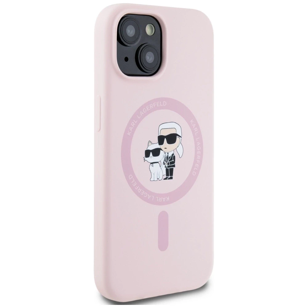 Dėklas Karl Lagerfeld Silicone Karl&Choupette MagSafe iPhone 15 Plus Case - Rožinė