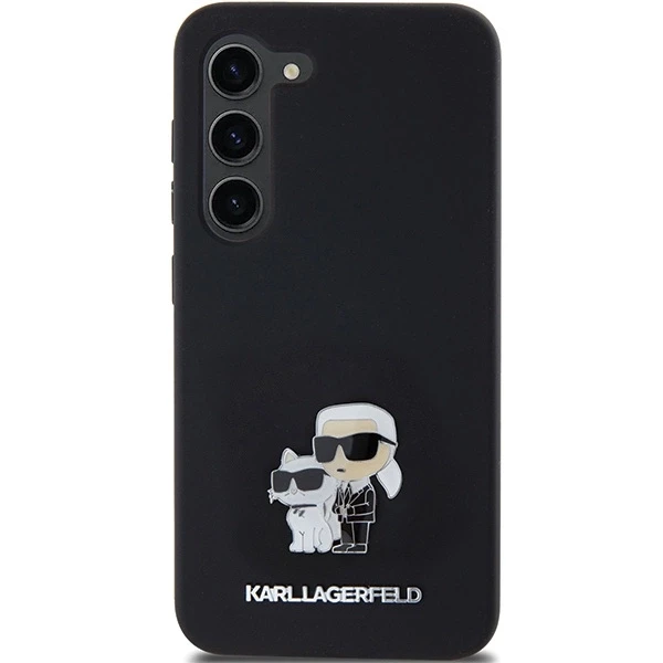 Karl Lagerfeld KLHCS23SSMHKCNPK S23 S911kietas dėklas juodos spalvos Silicone Karl&Choupette Metal Pin