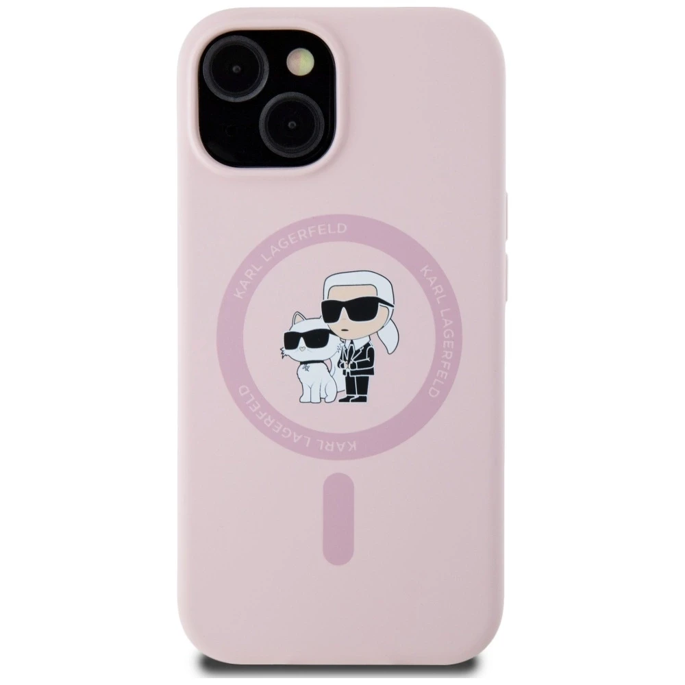 Dėklas Karl Lagerfeld Silicone Karl&Choupette MagSafe iPhone 15 Plus Case - Rožinė