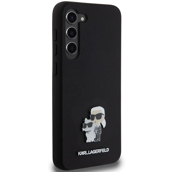 Karl Lagerfeld KLHCS23MSMHKCNPK S23+ S916 kietas dėklas juodos spalvos Silicone Karl&Choupette Metal Pin