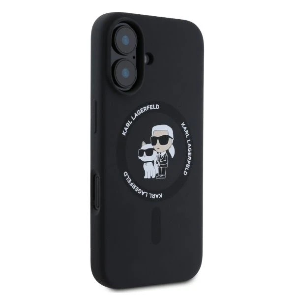 Karl Lagerfeld dėklas skirtas Apple iPhone 16 compatible with MagSafe KLHMP16SSCMKCRHK (Silicone KC Body Ring) juodos spalvos