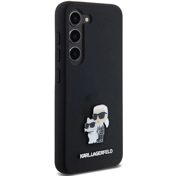 Karl Lagerfeld KLHCS23SSMHKCNPK S23 S911kietas dėklas juodos spalvos Silicone Karl&Choupette Metal Pin