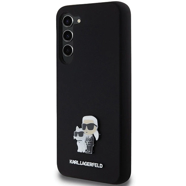 Karl Lagerfeld KLHCS23MSMHKCNPK S23+ S916 kietas dėklas juodos spalvos Silicone Karl&Choupette Metal Pin