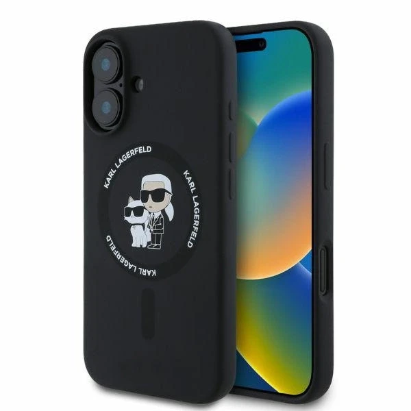 Karl Lagerfeld dėklas skirtas Apple iPhone 16 compatible with MagSafe KLHMP16SSCMKCRHK (Silicone KC Body Ring) juodos spalvos