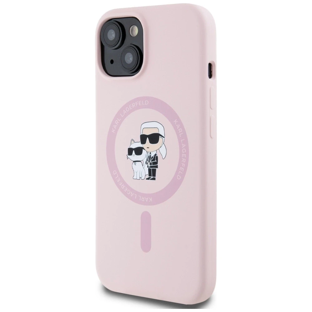Dėklas Karl Lagerfeld Silicone Karl&Choupette MagSafe iPhone 15 Plus Case - Rožinė