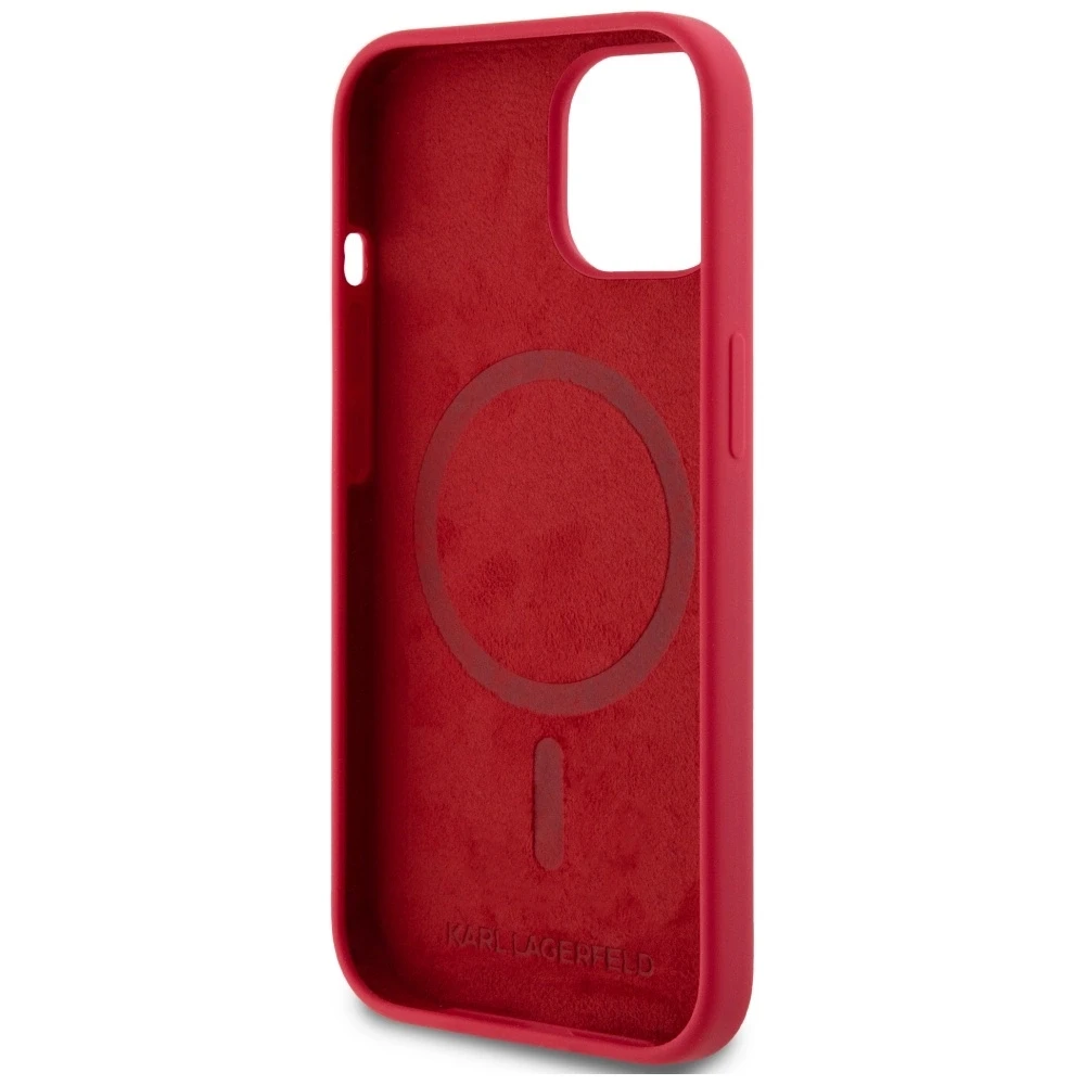 Karl Lagerfeld silikoninis Karl&Choupette Heads Ring MagSafe iPhone 15 dėklas - Raudona
