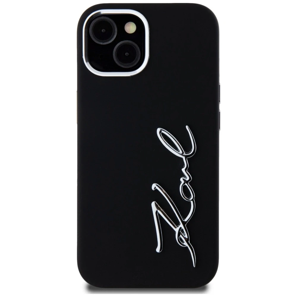 Dėklas Karl Lagerfeld Silicone Metal Script Logo iPhone 15 Case - Juodas