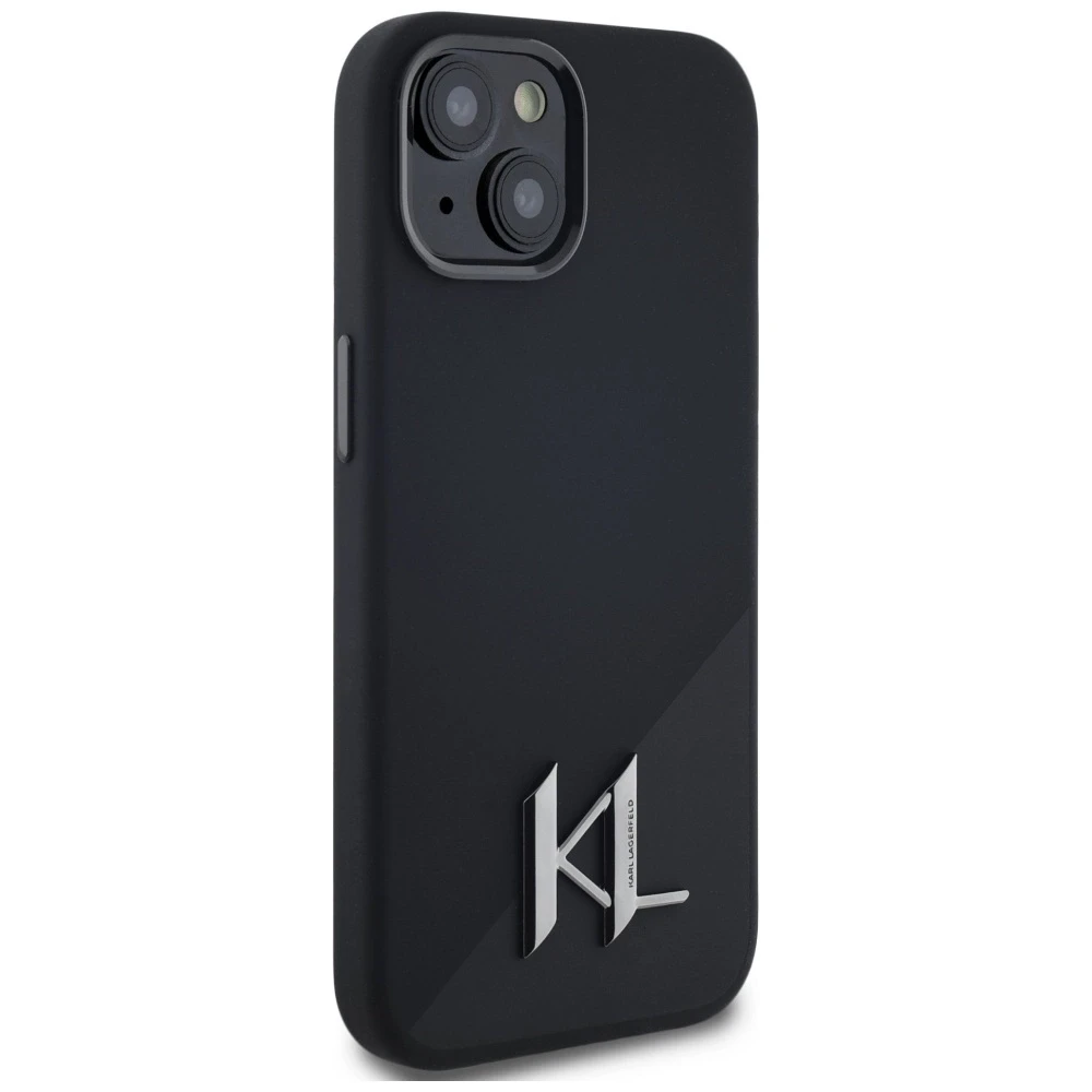 Dėklas Karl Lagerfeld Silicone Shadow Metal Initial MagSafe Apple iPhone 15 juodos spalvos
