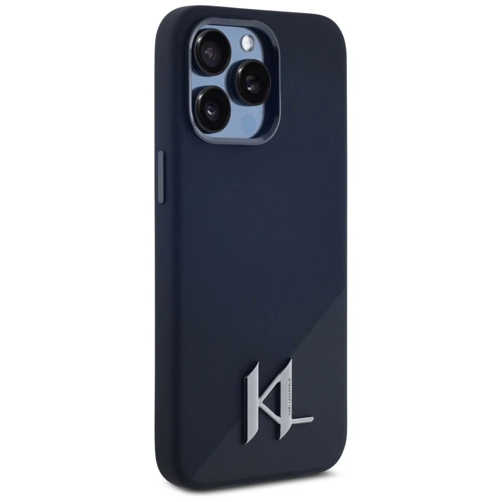 Dėklas Karl Lagerfeld Silicone Shadow Metal Initial MagSafe Apple iPhone 15 Pro juodos spalvos