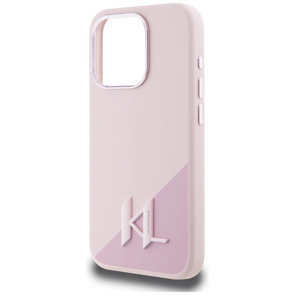 Dėklas Karl Lagerfeld Silicone Shadow Metal Initial MagSafe Apple iPhone 15 Pro Max rožinės spalvos